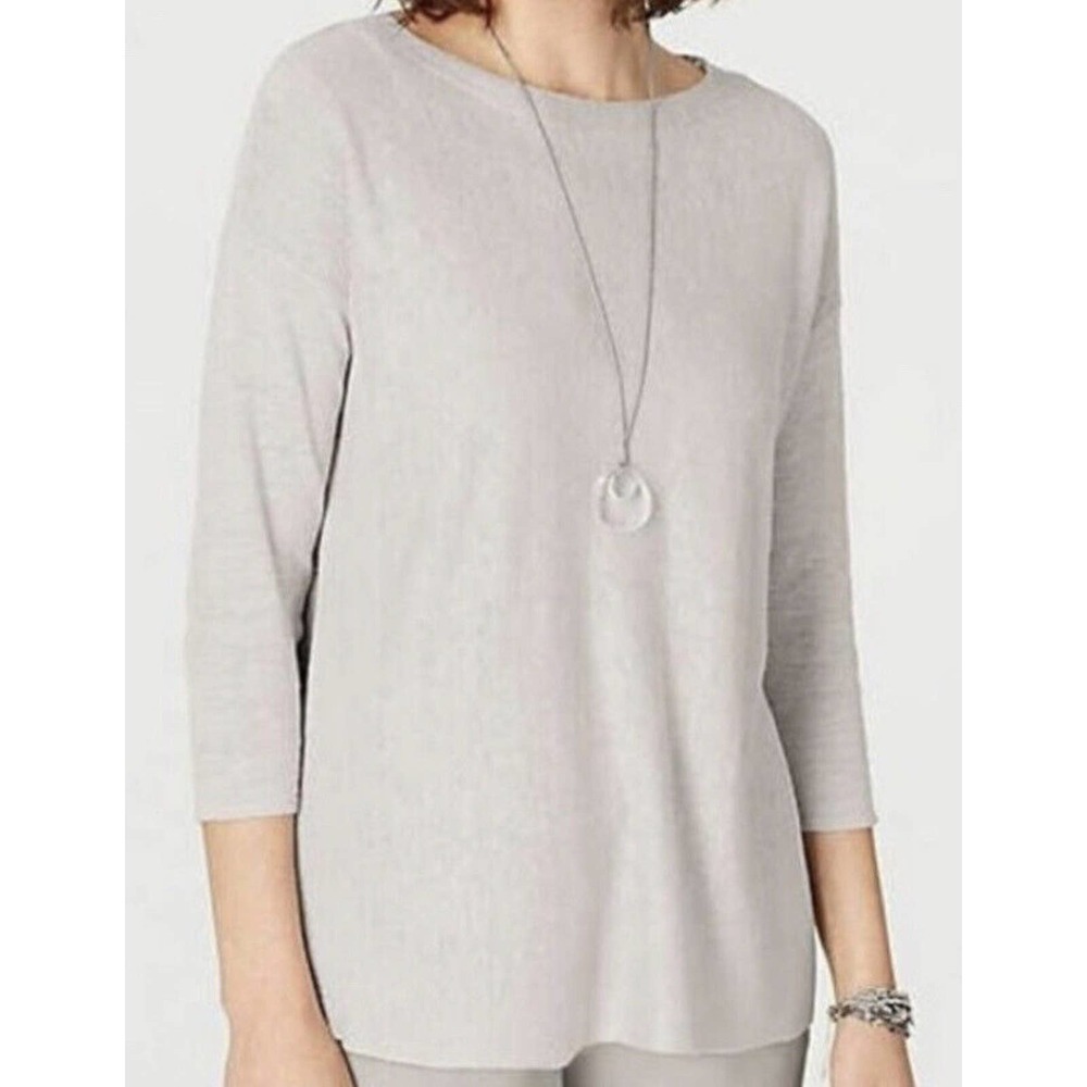 J Jill | Linen Rayon Pullover Boat Neck Sweater XS Gray 3/4 Sleeve Side Split